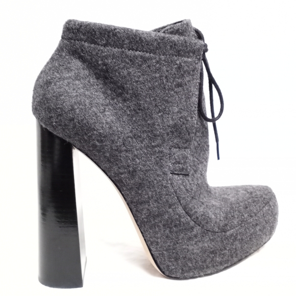 ALEXANDER WANG Charcoal Gray Wool Platform Ankle Boots - Picture 3 of 10